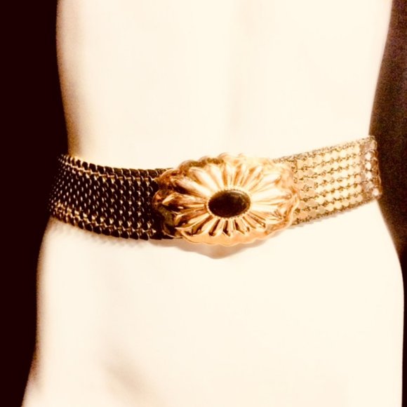Vtg NOS Antique Gold Tone Stretch Scale Cinch Belt